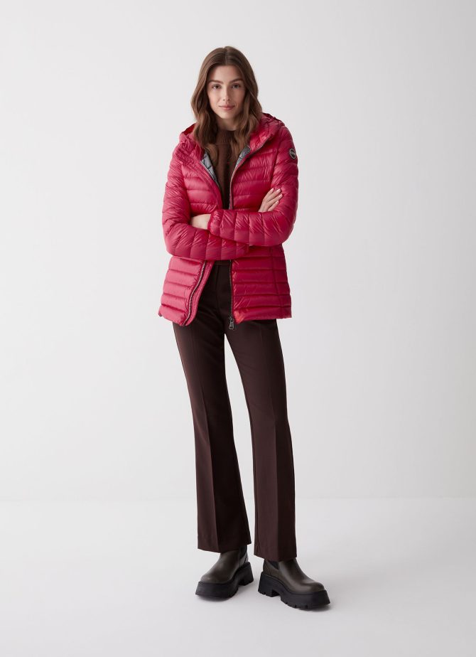 Fitted iridescent down jacket with hood