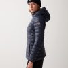 Fitted iridescent down jacket with hood