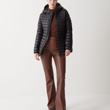 Fitted iridescent down jacket with hood