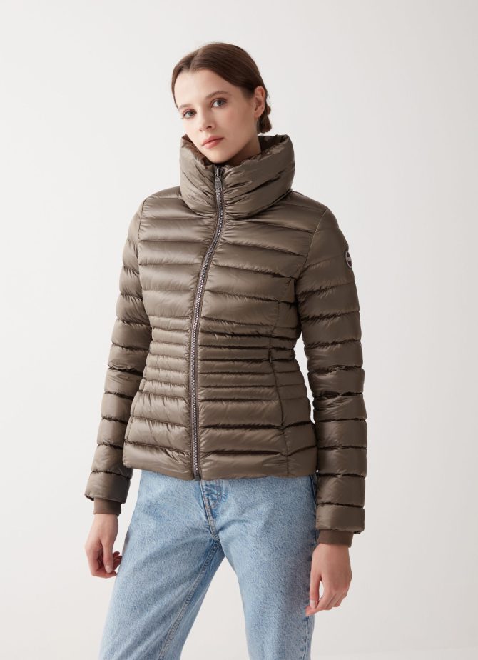 Down jacket with ribbed knit cuffs