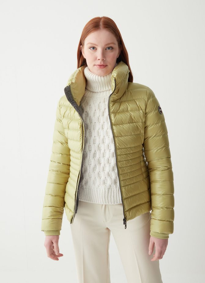 Down jacket with ribbed knit cuffs