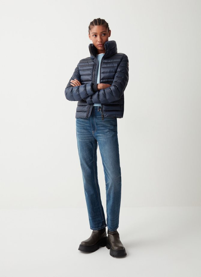 Down jacket with ribbed knit cuffs