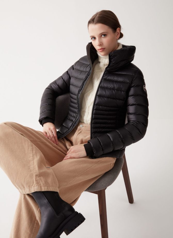 Down jacket with ribbed knit cuffs