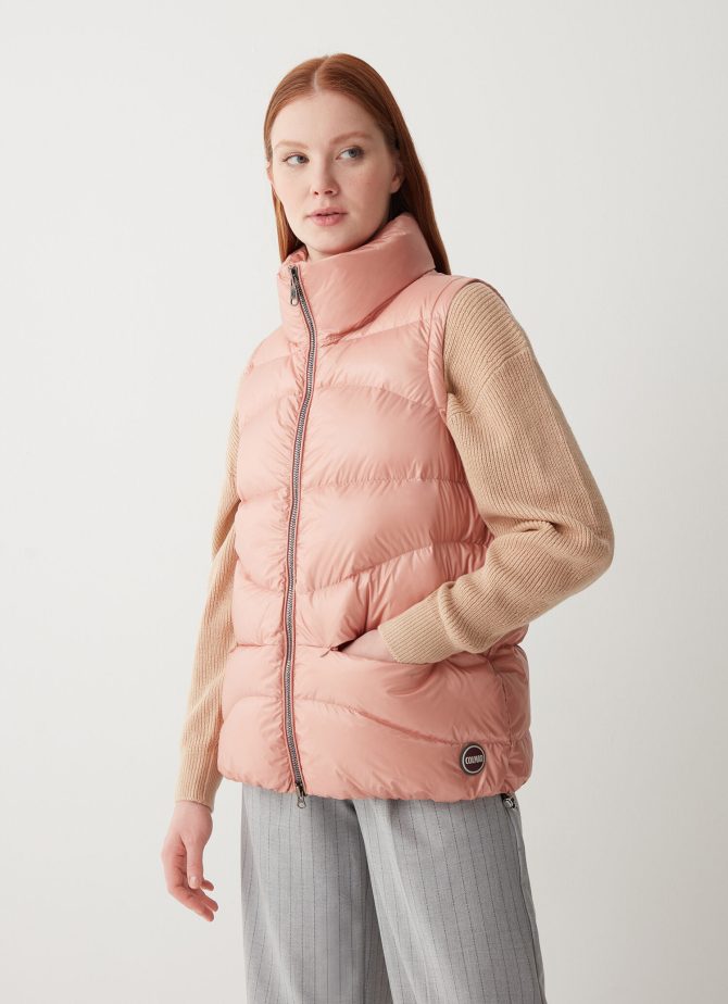 Iridescent sleeveless down jacket