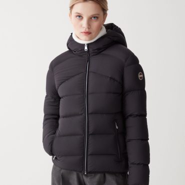 Stretch down jacket with hood