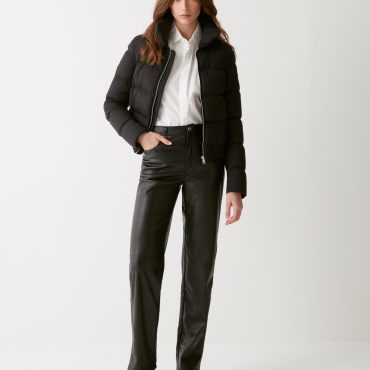 Stretch down jacket with high collar