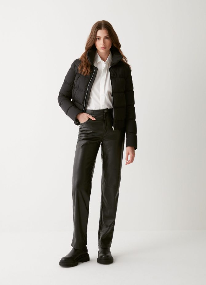 Stretch down jacket with high collar