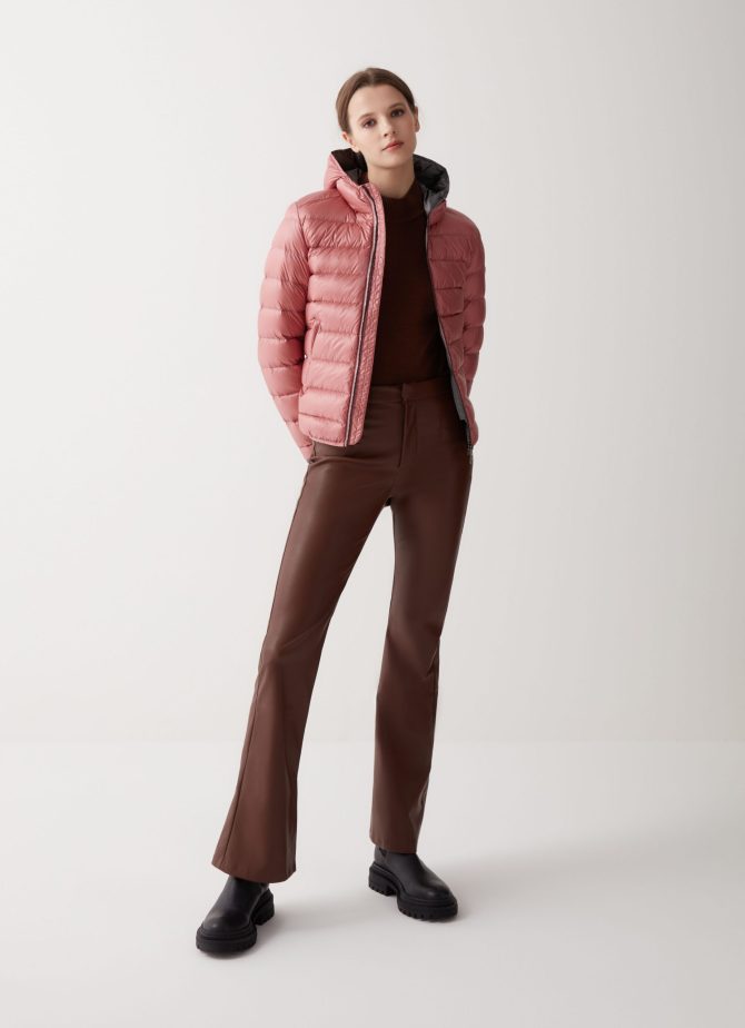 Iridescent down jacket with fixed hood