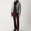 Iridescent down jacket with fixed hood
