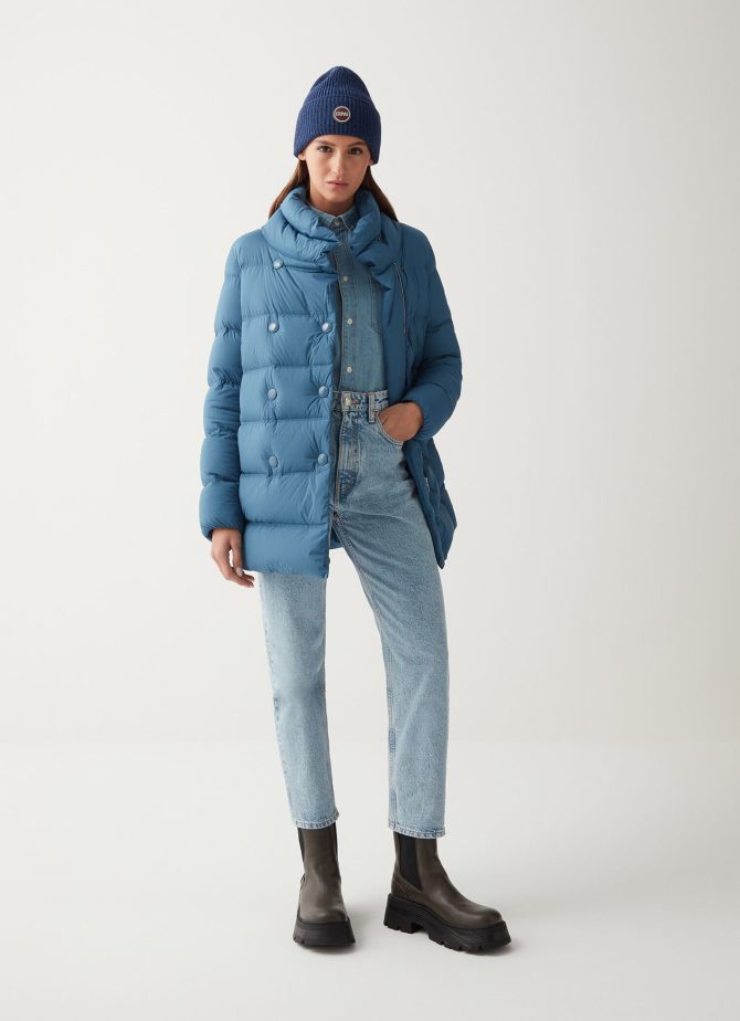 Stretch down coat with turtle neck