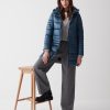 Long iridescent down jacket with detachable hood