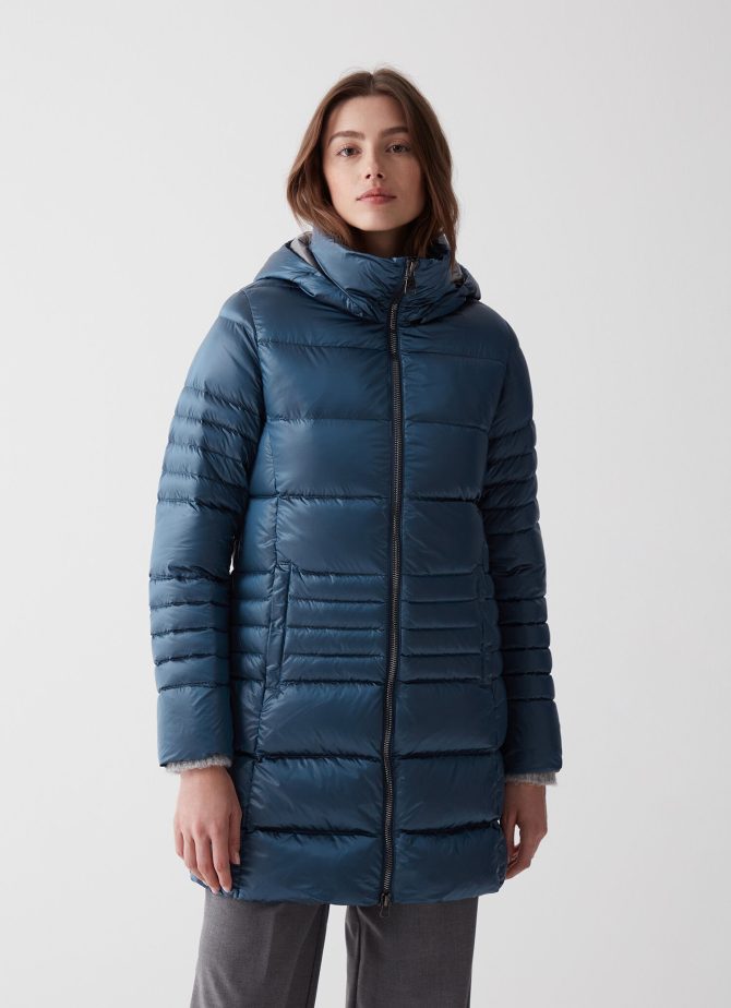 Long iridescent down jacket with detachable hood - Image 2