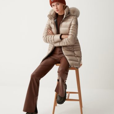 Longline iridescent recycled fabric down jacket