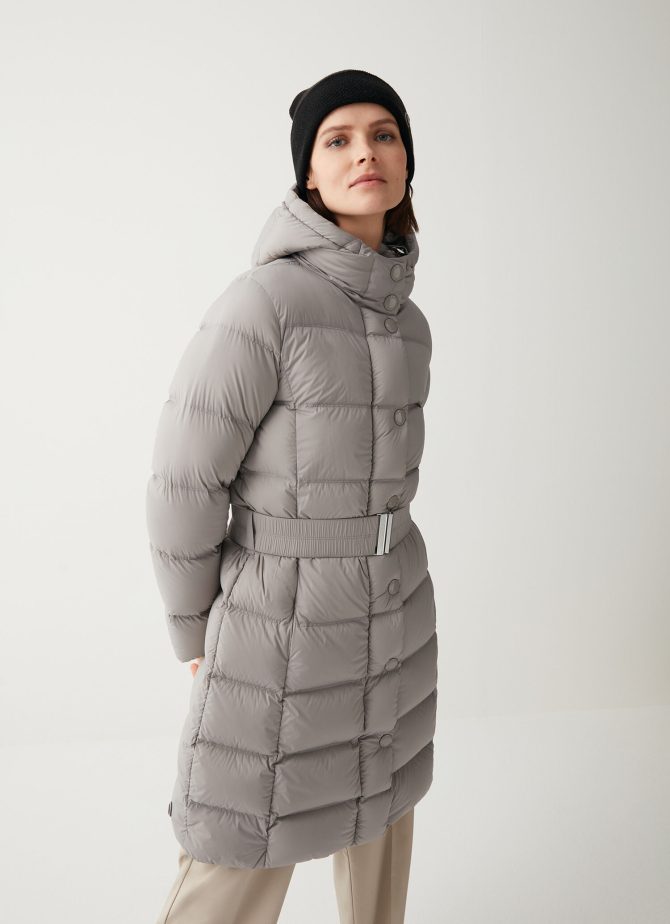 Long, stretch down jacket with belt - Image 3