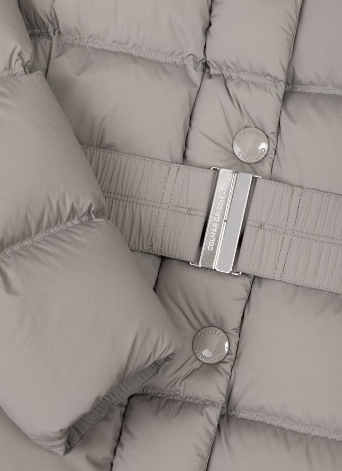 Long, stretch down jacket with belt - Image 6