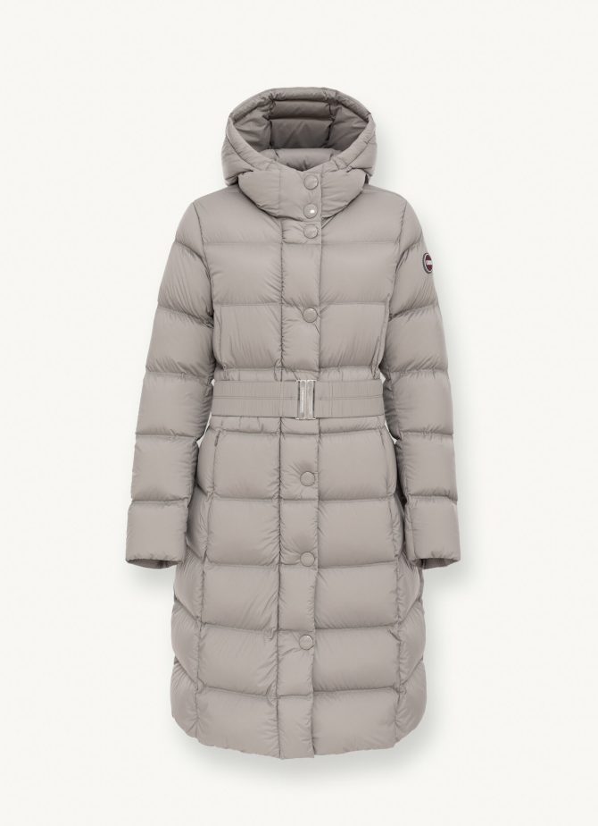 Long, stretch down jacket with belt - Image 4
