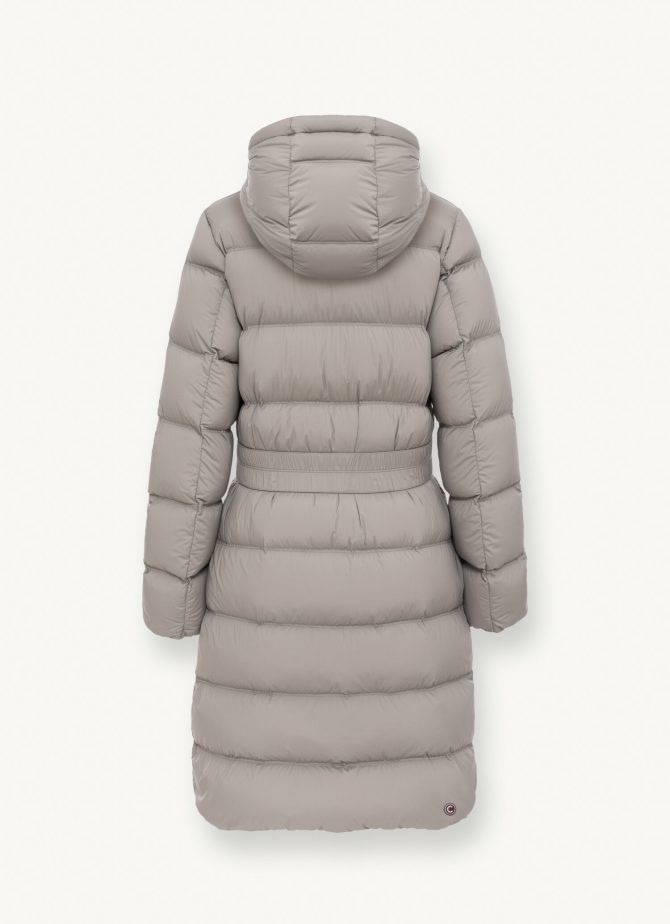Long, stretch down jacket with belt - Image 5