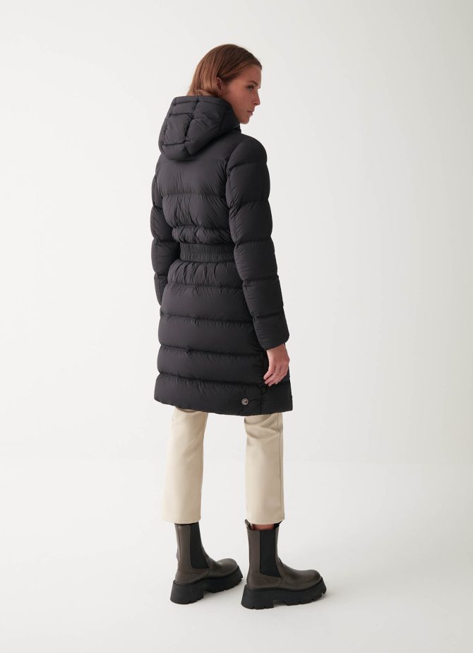 Long, stretch down jacket with belt - Image 3