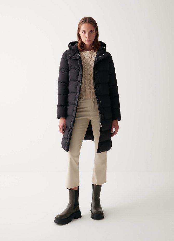 Long, stretch down jacket with belt - Image 2