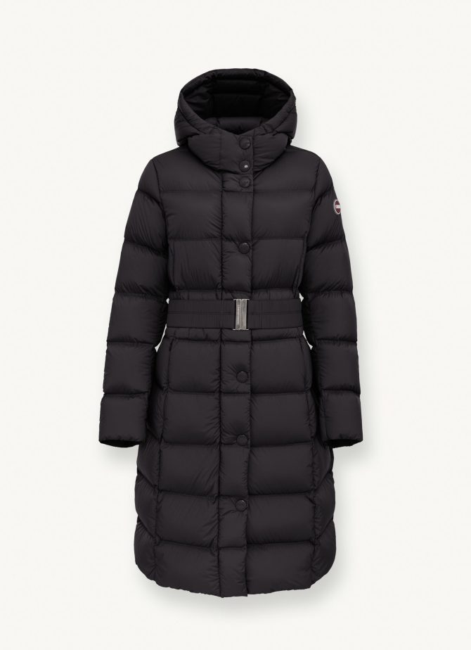 Long, stretch down jacket with belt - Image 4