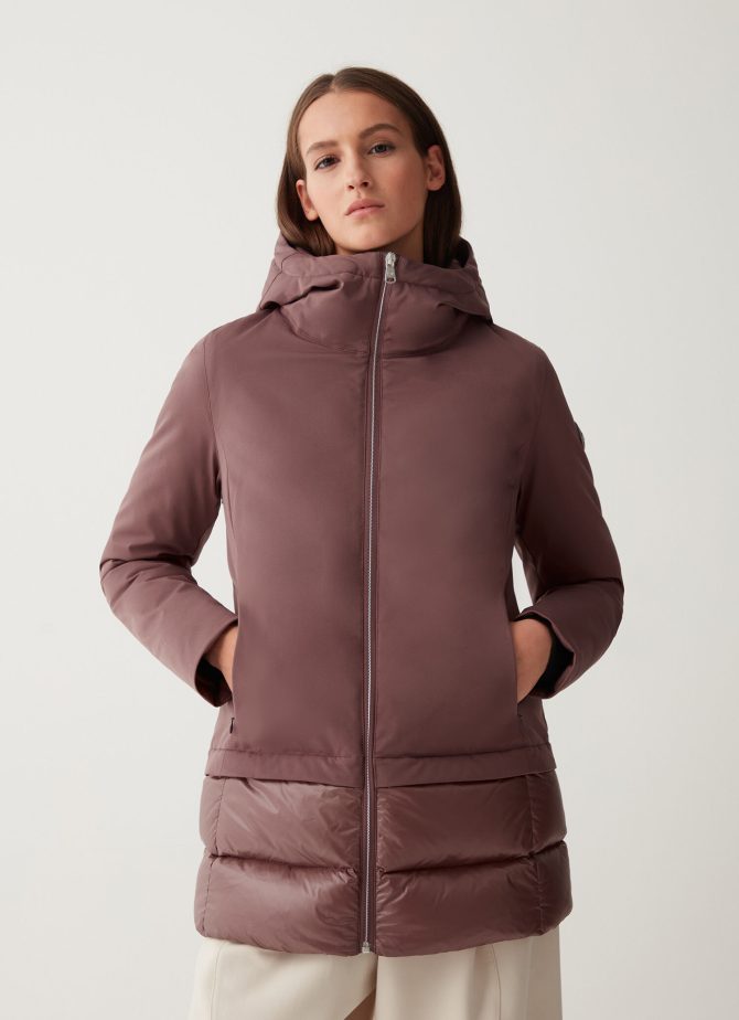 Long down jacket in 3-layer fabric