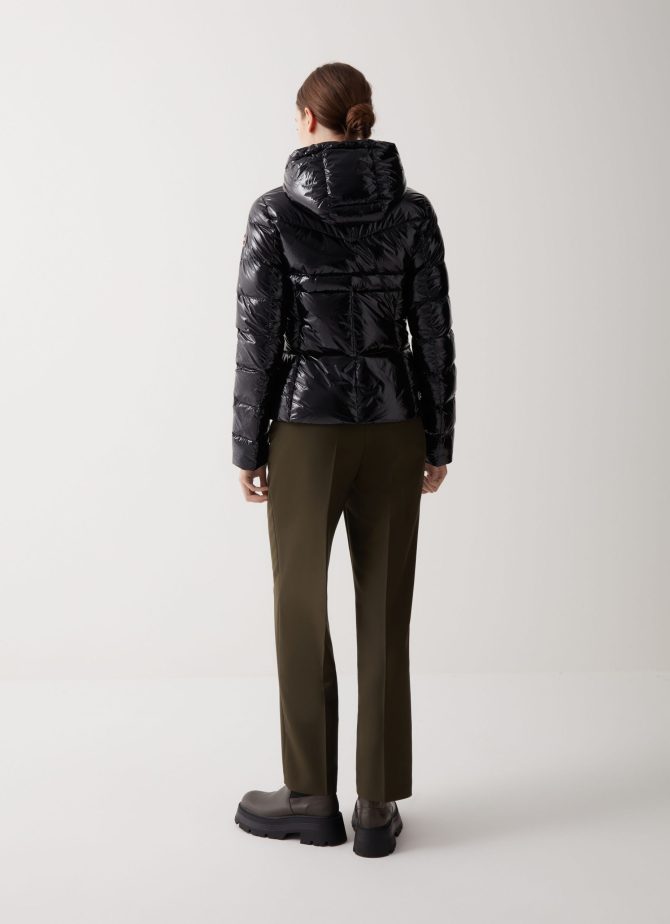 Down jacket with fixed hood in shiny fabric - Image 3