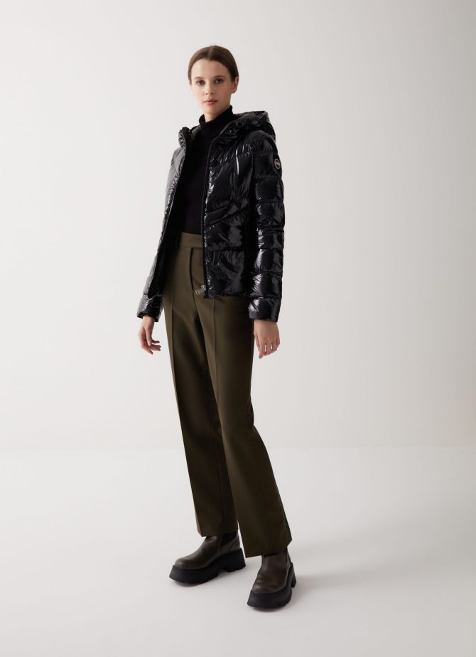 Down jacket with fixed hood in shiny fabric - Image 2