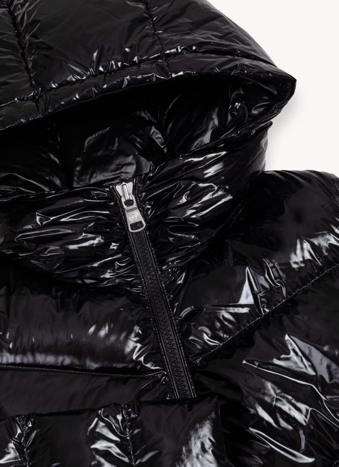 Down jacket with fixed hood in shiny fabric - Image 6