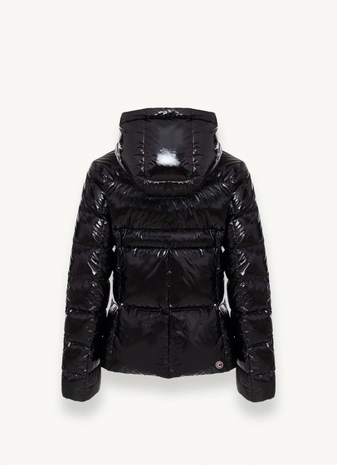 Down jacket with fixed hood in shiny fabric - Image 5