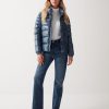 Down jacket with high collar and elasticated cuffs