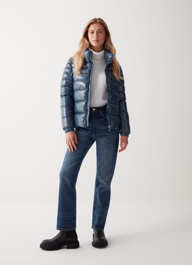 Down jacket with high collar and elasticated cuffs