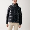 Down jacket with high collar and elasticated cuffs