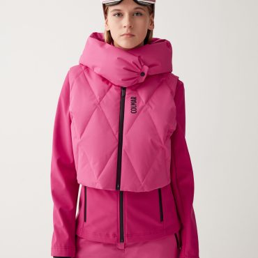 Stretch ski gilet with wide hood-collar