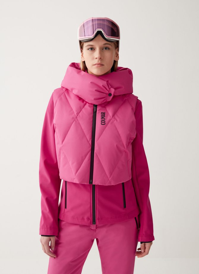 Stretch ski gilet with wide hood-collar