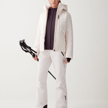 Satin ski jacket with fixed hood