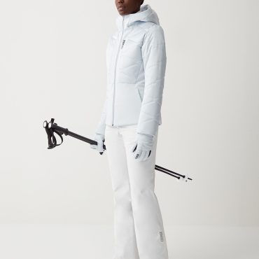 Satin ski jacket with fixed hood