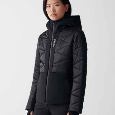 Satin ski jacket with fixed hood