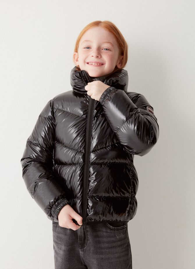 Hooded down jacket in super shiny fabric - Image 3