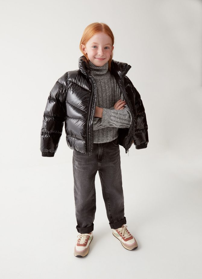 Hooded down jacket in super shiny fabric - Image 2