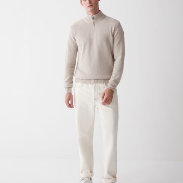 Wool and cashmere half-zip polo-neck