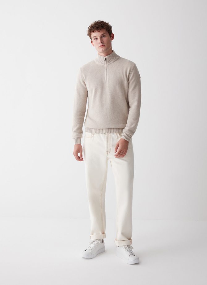 Wool and cashmere half-zip polo-neck