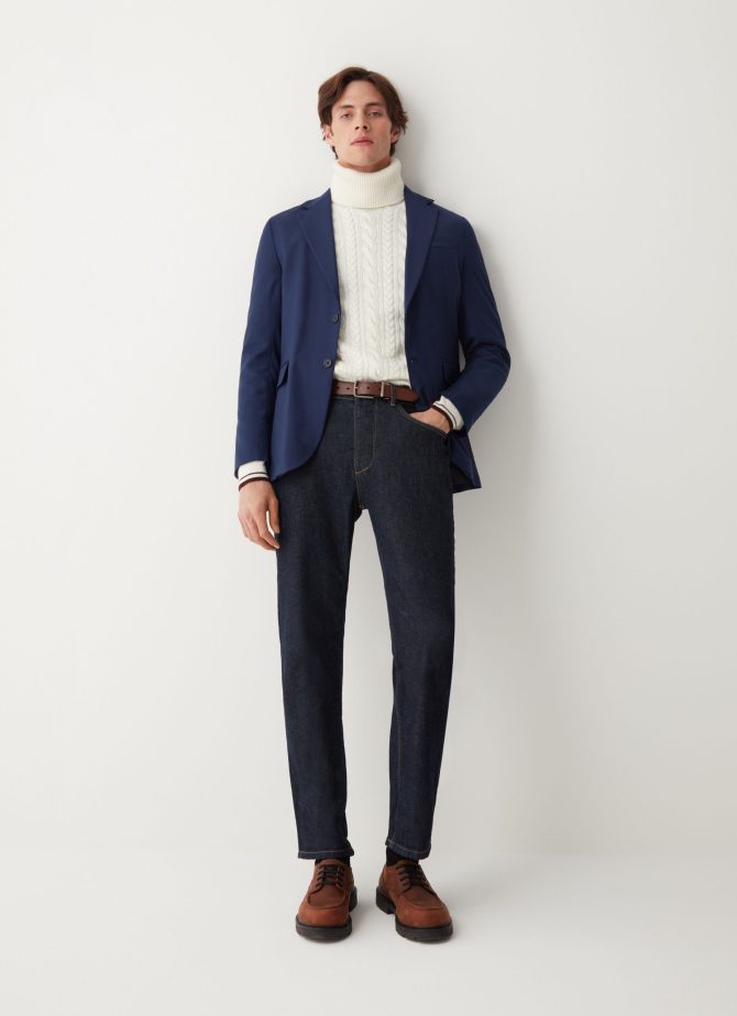 Polo-neck cable-knit pullover