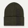 Hat with turn-up and raised print