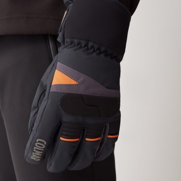 Stretch fabric and technical leather ski gloves