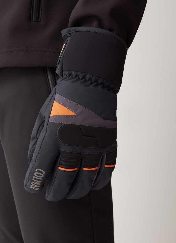 Stretch fabric and technical leather ski gloves