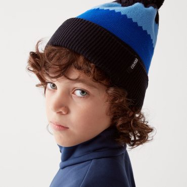 Striped unisex hat with pom-pom
