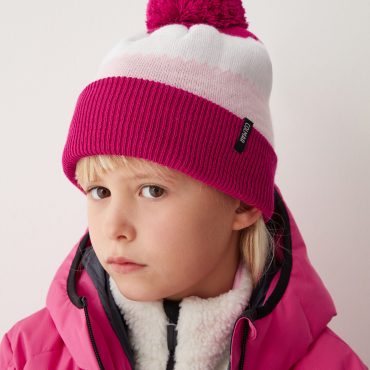 Striped unisex hat with pom-pom
