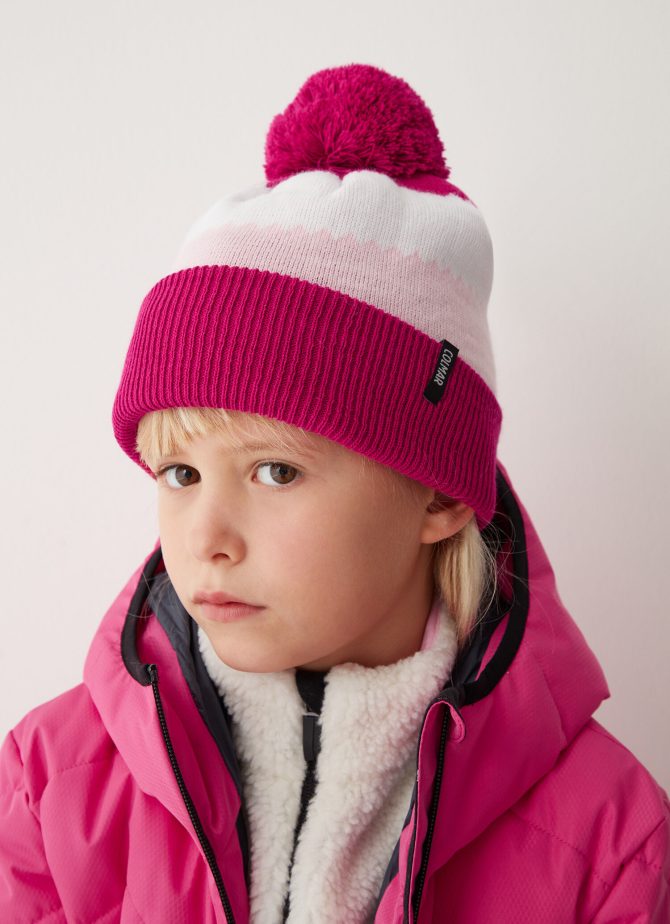 Striped unisex hat with pom-pom