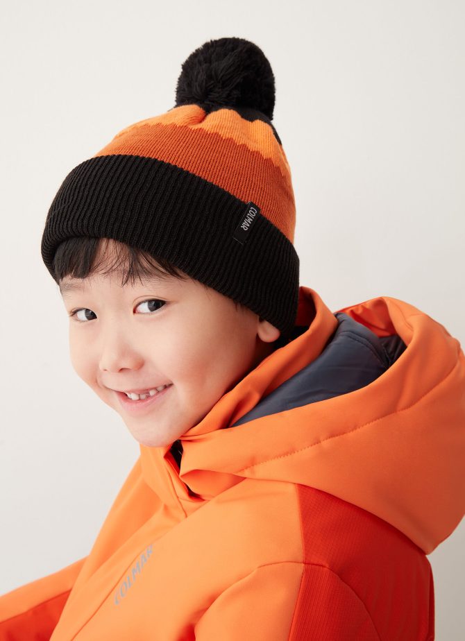 Striped unisex hat with pom-pom