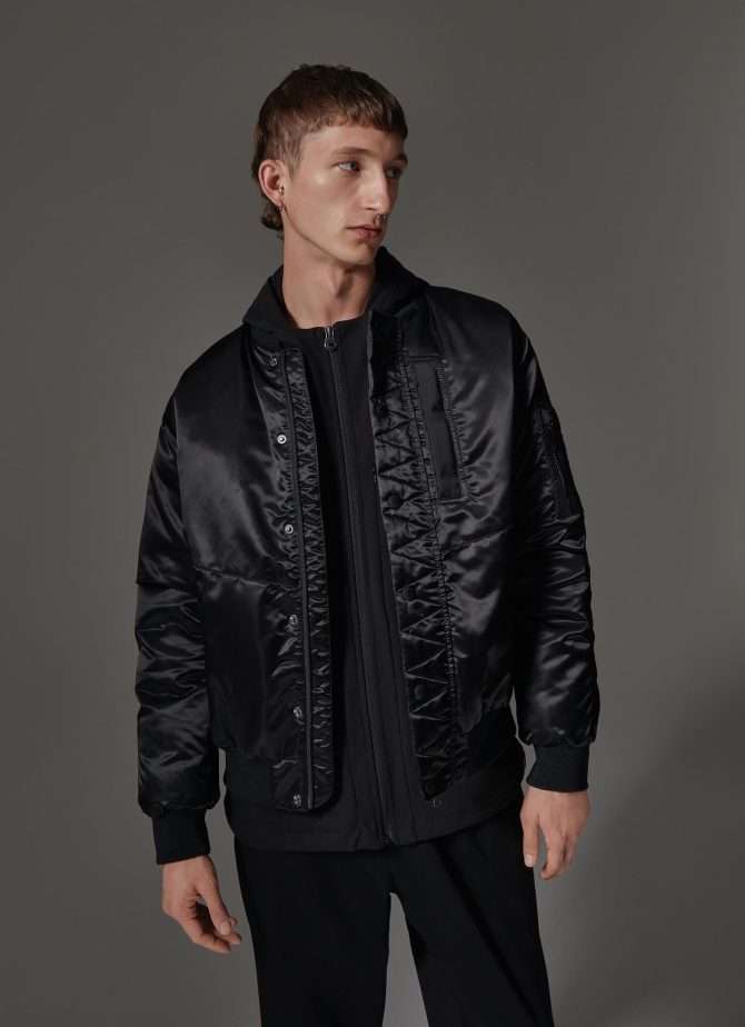 Shiny satin solid colour maxi bomber jacket - Image 3